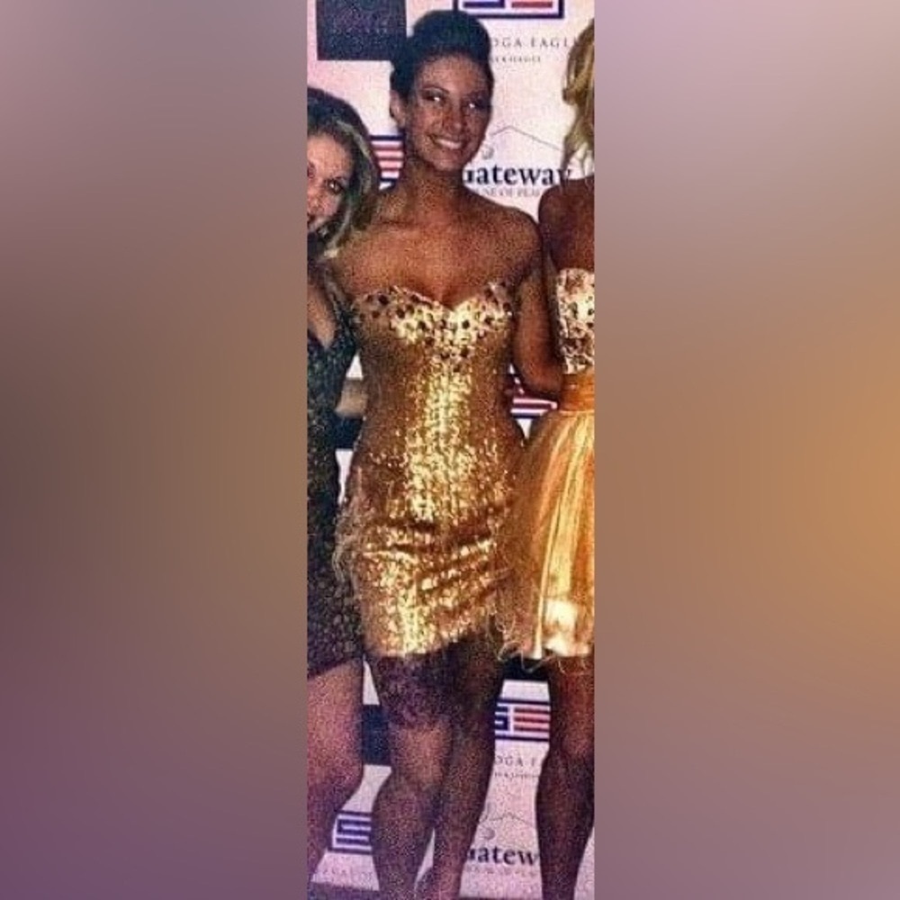 Terani Couture Gold Sequence Mini Dress